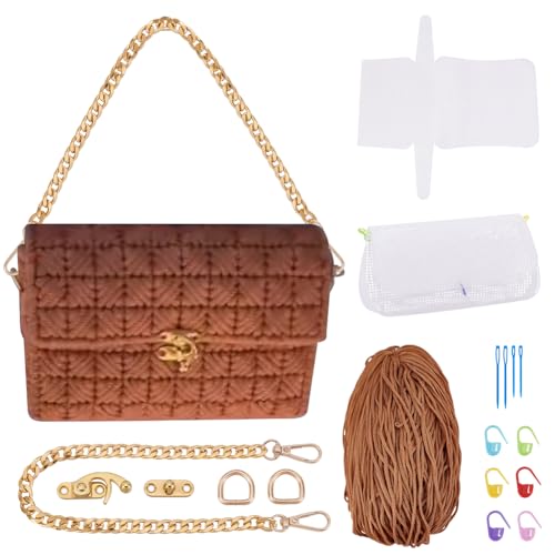 FREEBLOSS Kit de bolsa de tela de plástico faça você mesmo, folhas de lona de malha em branco para bordado, kit de artesanato, projetos de tricô e crochê, acessórios para fazer bolsas, marrom