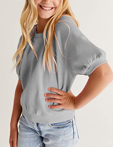 simtuor Kids Girls Cute T-Shirt Short Puff Sleeve Basic Solid Casual Loose Pullover Ribbed Cuffs Hem Tees2