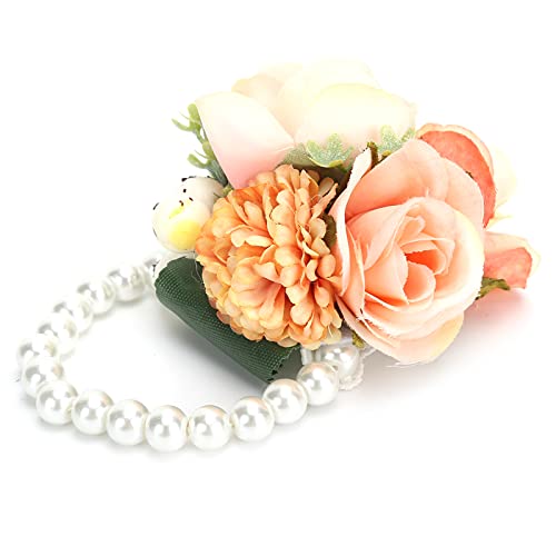 Set of 2 Bridesmaid Wrist Corsage Wristlet Band Bracelet, Bridal Wrist Flower, Bracelet Wristband for Women Bride Bridesmaid Wedding Prom(Orange) - Image 4
