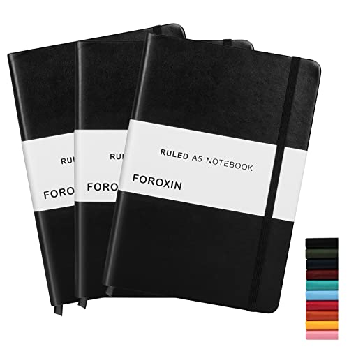 Foroxin Lined Journal Notebook Black Leather For Women Men 3 Pack 8.3 X 5.7 Large College Ruled 192 Pages 80Gsm Hardcover Notebooks For Work Home School With Elastic Band Closure And Ribbon Bookmark #TOP26