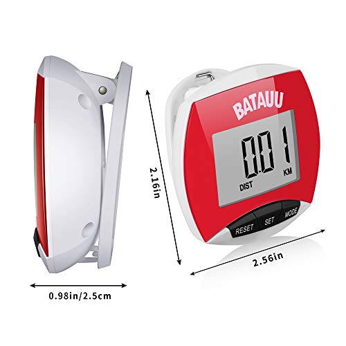 BATAUU Best Pedometer, Simply Operation Walking Running Pedometer with Calories Burned and Steps Counting (Red)