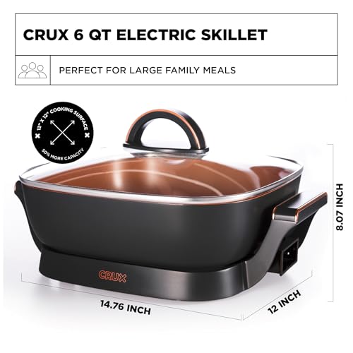 image for Crux Extra Deep Nonstick Scratch Resistant Electric Skillet with Remov