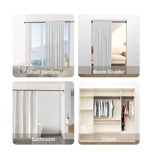 Image of Mcrbeay Shower Curtain Rod, 1 inch Diameter Heavy Duty Tension Shower Rod, Non Slip Adjustable 28-46 inch No Drilling Shower Curtain Rods Spring Tension For Bathroom, Shower Stall, No Rust, Black