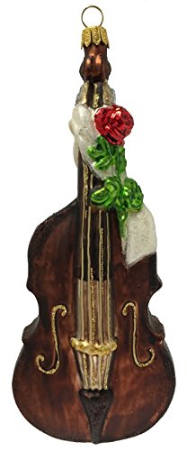 Pinnacle Systems Double Bass Instrumento con rosa adorno de árbol de Navidad de cristal polaco Orquesta