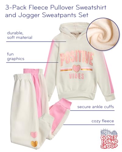 Coney Island Girls' Active Jogger Set - 3 Piece Pullover Hoodie Sweatshirt and Jogger Sweatpants (Size: 2T-7)2