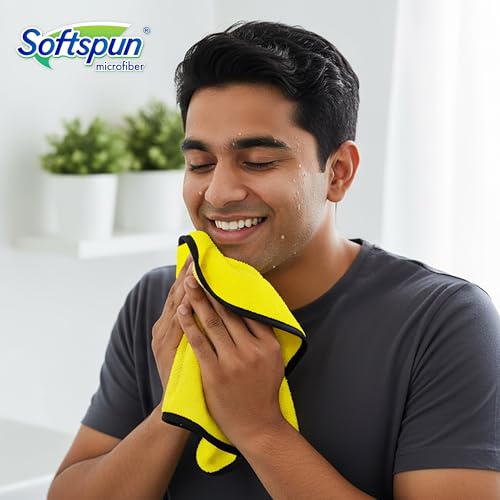 Image of SOFTSPUN Microfiber Hand & Face Wipes 280 GSM 20x30 Cms, 4 Piece Towel Set, (Yellow) Super Soft & Silky for Hand, Face and Body - Hypoallergenic Sensitive Skin Wipes & Washcloths.