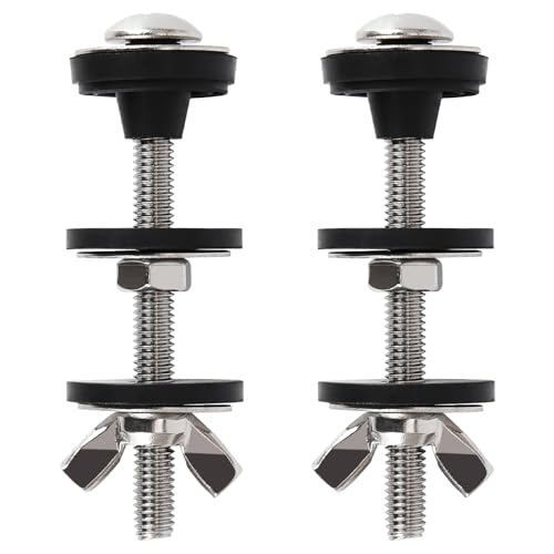 2PCS Universal Toilet Seat Screws Replacement Kit Heavy Duty Toilet Tank Bolts and Rubber Gaskets Waterproof Stainless Steel Toilet Seat Screws and Rubber Washers Gaskets with Extra Long Nut