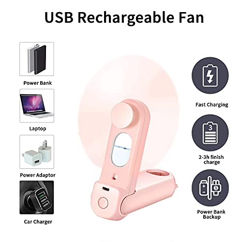 Doubfivsy Handheld Mini Fans Portable Misting Fan Folding Pocket Fan Usb Rechargeable Desk Fan Personal Cooling Quiet Silent Fan With Water Spray For Home, Travel, Camping (Pink) #TOP2