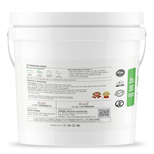 Image of Animal Booster Nutrition Maha Mass Gainer, 25gm of Protein in 90gm of Serving Helps in Gain Weight, Build Muscle & Fuel Energy (5Kg, Mango Flavor)