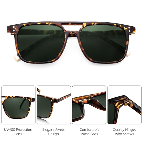 FEISEDY Retro Pilot Sunglasses for Women Men, Trendy Square Womens Mens Shades Sun Glasses B41694