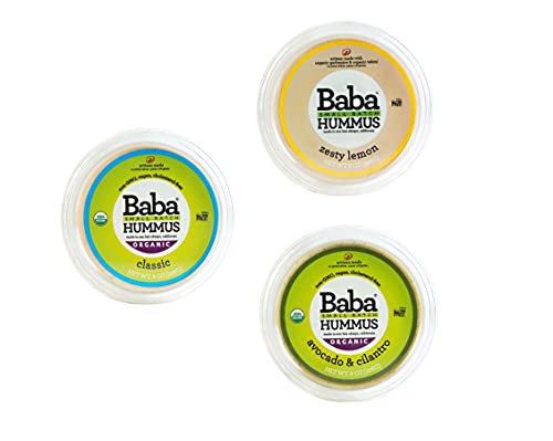 Baba Small Batch Organic Hummus (8 Oz, 3 Pack) - Usda Organic, Gluten Free, Vegan, Non-Gmo, Cholesterol Free (Classic, Zesty Lemon, Avocado/Cilantro) #TOP17