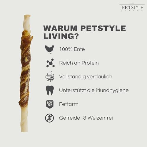 Petstyle Living Kaustange mit Ente - Hundesnack - 12,5cm - 100 Stück