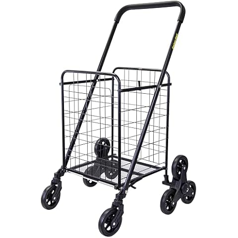 dbest products Stair Climber Cruiser Cart Shopping Grocery Rolling Folding Laundry Basket on Wheels Foldable Utility Trolley Compact Lightweight Collapsible, Black Cover