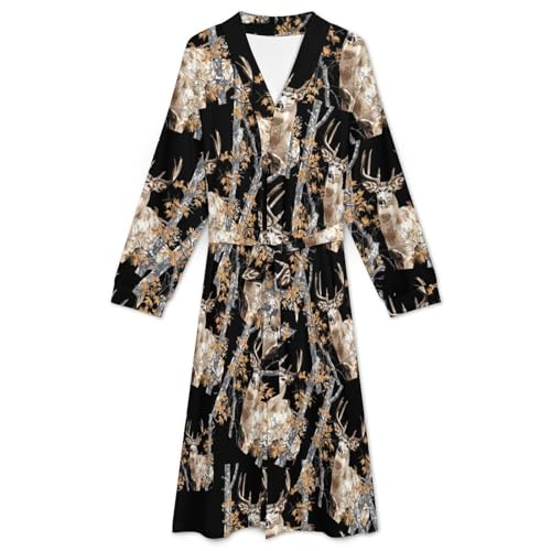 Camouflage Deer Hunting Soft Robe Long Sleeve Bathrobes V Neck Sleepwear Spa Robes with Belt Men Woman3
