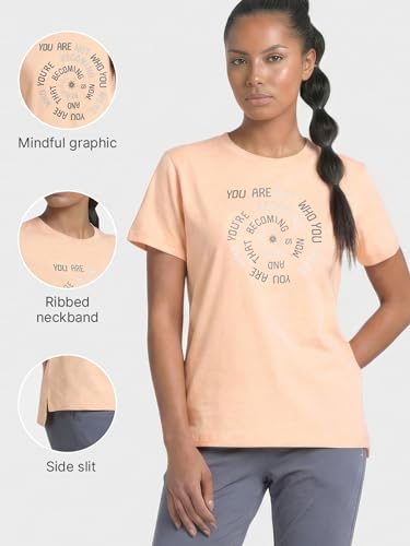 Image of Enamor Athleisure Relaxed Fit Short Sleeve Round Neck Antimicrobial Finish Breathable Stretch Cotton Activewear Sports Tshirt for Women - A301