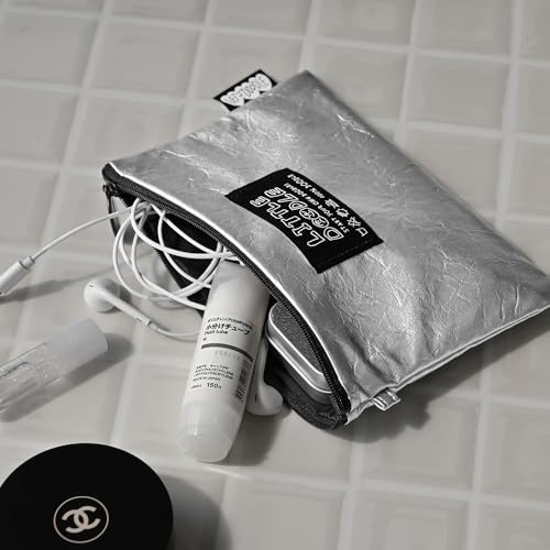 Image of Monolike Little Doodle Flat Pouch, Silver - Makeup Bag, Cosmetic Bag, Travel Bag, Toiletry Bag, Organizer, Storage Bag