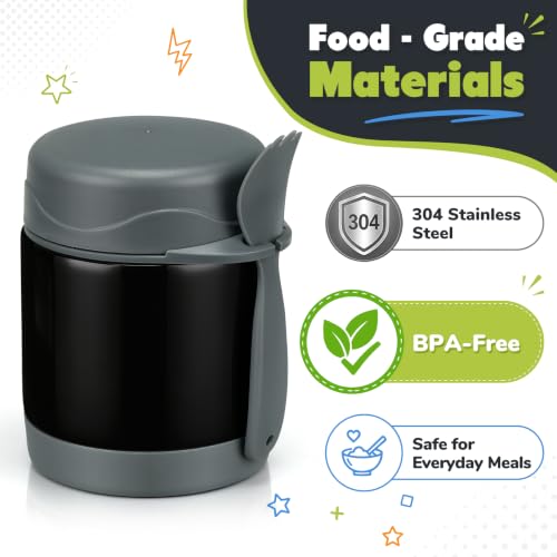 Image of Howeemo 10oz Soup Thermo for Hot Food Kids,Lunch Kids Jar with Spoon Insulated Containers,Leak Proof Stainless Steel Wide Mouth Lunch School(Black)