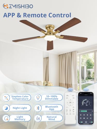 Image of ZMISHIBO 52 Inch Ceiling Fans with Lights, Remote&App Control, Flush Mount