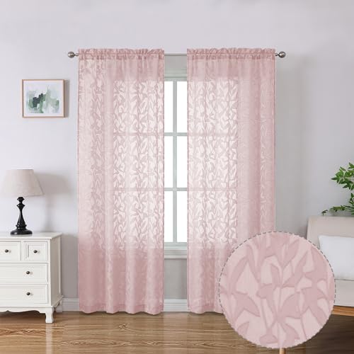 Lecloud Leia Semi Sheer Pink Curtains for Girls Bedroom 72