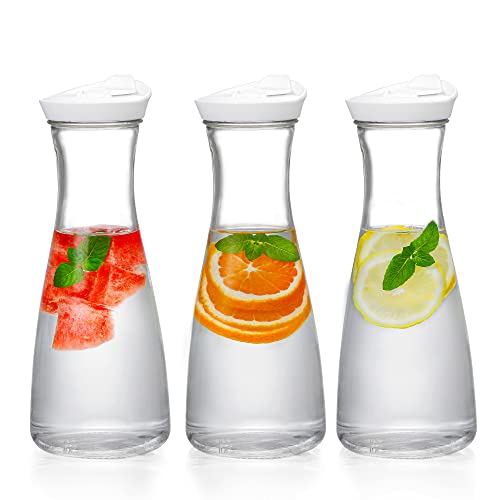 Moladri Glass Carafe With Lid, 1 Liter/34Oz Juice Jugs For Mimosa Bar, Brunch, Party, Drink, Water, Wine, Ice Tea Pitcher, Beverage Jars For Fridge, Milk Containers For Refrigerator, Set Of 3 #TOP13
