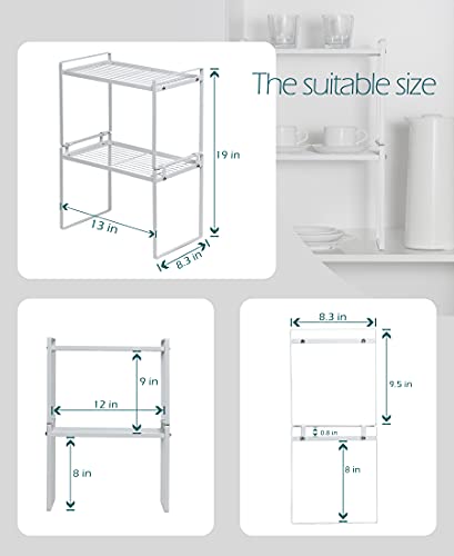 Shantton 2Pk Kitchen Cabinet Shelf Counter Organizer Rack Pantry Storage Bathroom Bedroom Office Table Desk Space Saving Steel Frame Stackable Rust Resistant Non Slip White-Tall- L13In W8.3In H9.5In #TOP2