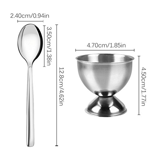 PROKITCHEN Stainless Steel Egg Cup Tray Set with 4-piece Egg Cup Holders and 4-piece Egg Spoons for Hard Soft Boiled Egg, Set of 8
