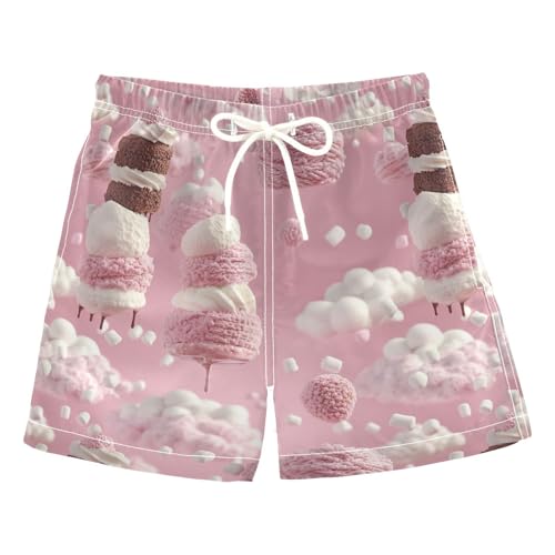 Boys Quick Dry Swim Trunks with Pockets Ice Cream Pink White Beach Shorts for Kids, Toddler Swimsuit Boy