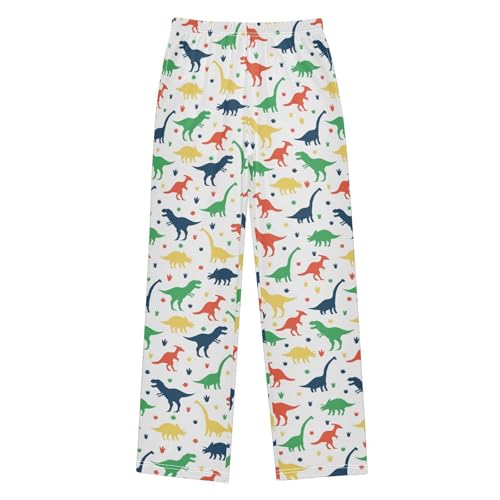 ZZXXB Dinosaur Colorful Pattern Boys Long Pants Soft Trousers Elastic Waist Kids Lounge Bottoms with Pockets S-XL