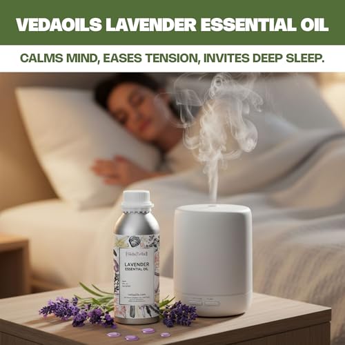 Image of VedaOils Lavender Essential Oil for Relaxation, Sleep & Stress Relief | 100% Pure & Natural Aromatherapy Oil for Diffuser, Skin & Hair Care | Calming Floral Scent - 100ml