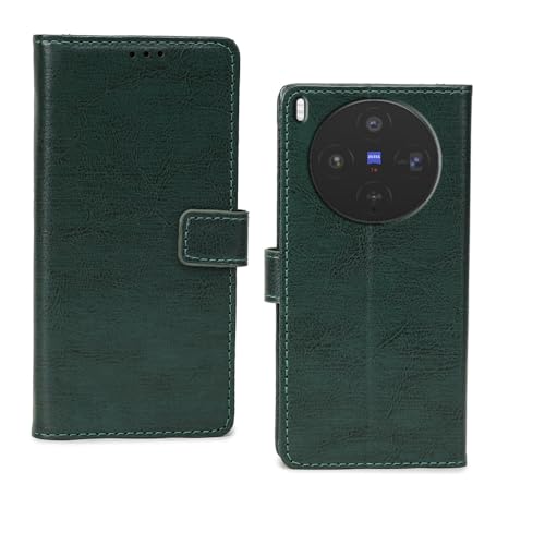 Image of amazon basics Vivo X300 5G Flip Cover | Card Pockets Wallet & Stand | Flip Cover for Vivo X300 5G (Green)