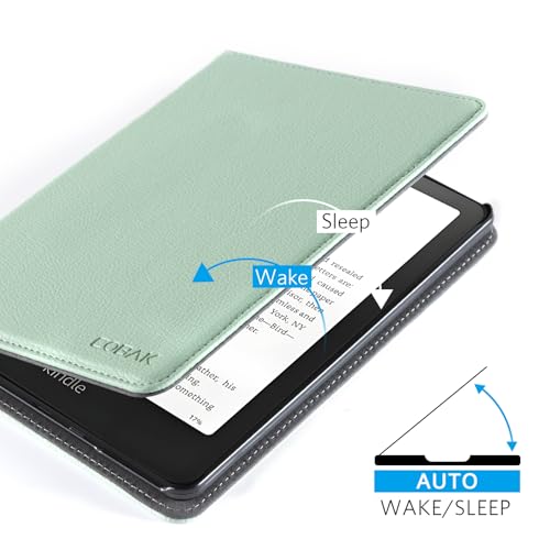 Image of CoBak Case with Stand for Kindle Paperwhite 12th Gen 2024 Released (7 inch) & Kindle Colorsoft Signature Edition - Durable PU Leather Cover with Auto Sleep Wake, Card Slot, Hand Strap Feature, Sage Green
