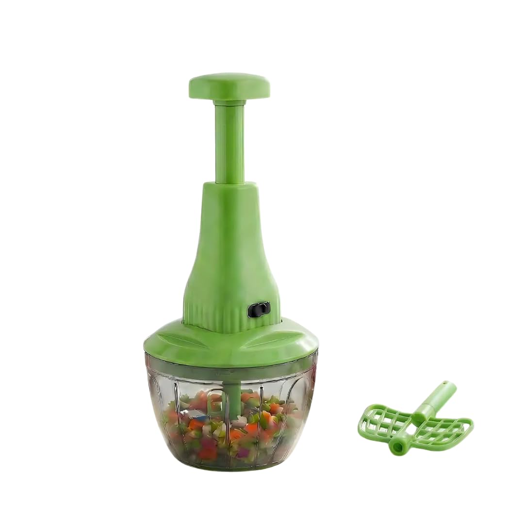 Item Name: Master Push Chopper 2-in-1, 650ml Hand Press Vegetable Chopper & Blender with 3X Stainless Steel Blades, Manual Food Chopper for Onion, Salad, Lassi, and Chass — Available in Green (GREEN)-image-7