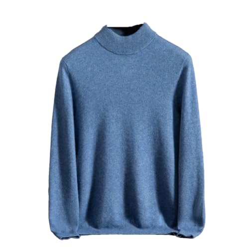 Men Autumn Winter Classic Half-High Collar Pullovers Lightweight Soft Warm Knitting Cashmere Sweater Blue