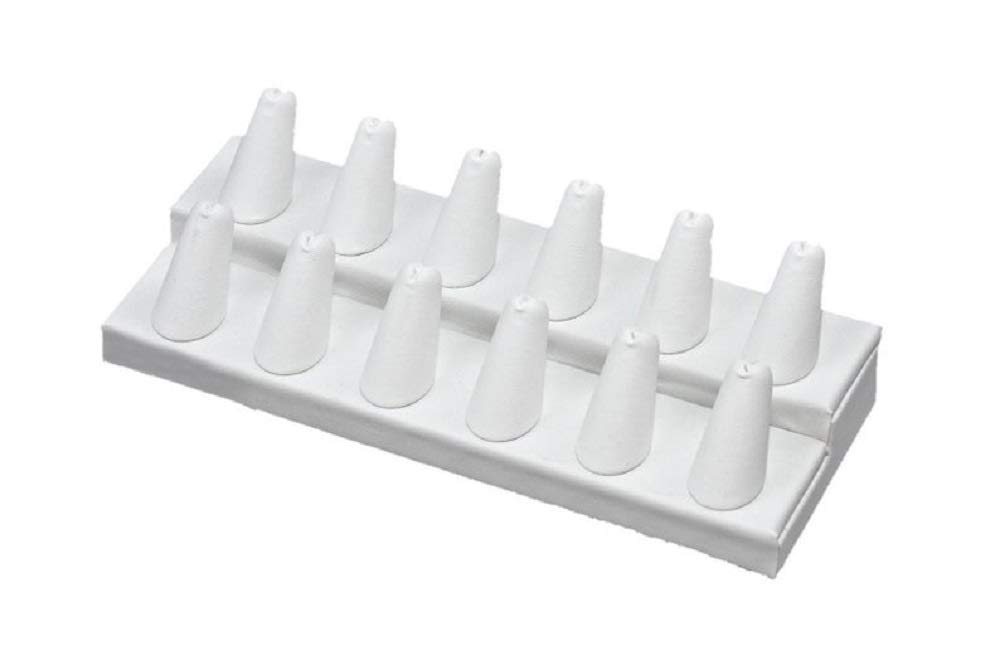 N'ice Packaging Showcase Finger Ring Display Finger Multi-Ring Jewelry Stand (White Leatherette, 12 Finger (8.25"x3.25"x2.25"H))