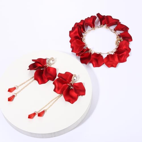 Flower Petal Necklace Earrings Set Layered Statement Beaded Jewelry Set for Women Summer Necklace Earrings2