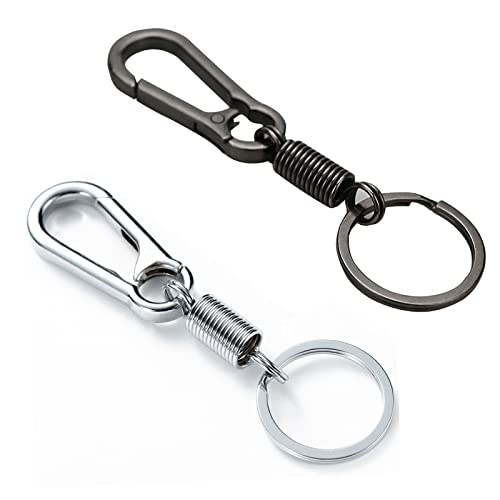 Lokngxu 2Pcs Simple Strong Carabiner Shape Keychains Spring Fixed Key Chain Rings Keyrings Keyfob Key Holder (Black+Silver) #TOP4