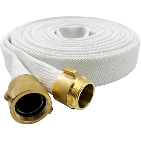 SAFBY Fire Hose - 1 1/2 inches x 50' Lay Flat Water Hose - White Industrial Hose - NST/NH Couplings Cover