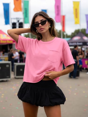 Image of ATHMILE Womens Crop Tops Workout Shirts Gym Oversized Spring Summer Basic Tees Short Sleeve Casual Loose Drop Shoulder 2026