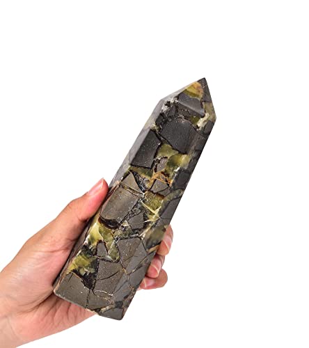 AMOYSTONE Medium Polished Septarian Hexagonal Obelisk Wand (1-1.7 lb) - Natural Crystal Tower for Reiki, Chakra & Home Décor​