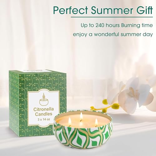 280Std Citronella Kerze Outdoor Groß, 3 x 400g Outdoor Kerze Natürliche Sojawachs 8% Citronella Öl, XXL Zitronella Kerzen Garten mit 3 Docht, Kerzen Set für Garten Terrasse Grill