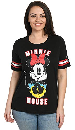 Disney Womens T-Shirt Junior Plus Size Minnie Mouse Front Back Print (Black, 2X)