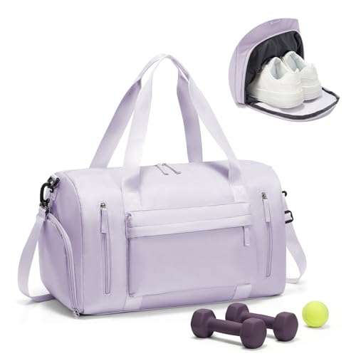 Image of Gym Bag for Women,Travel Duffel Bag with Shoes Compartment Personal Item Carry On Overnight Bag for Mens Weekender Bag Training Handbag Sports Gym Tote Bag Yoga Bag Purple
