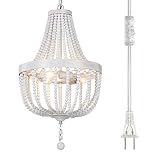 Plug in Chandelier Small White Chandelier Lighting Boho Chandelier Light Fixtures Wood Beaded Chande