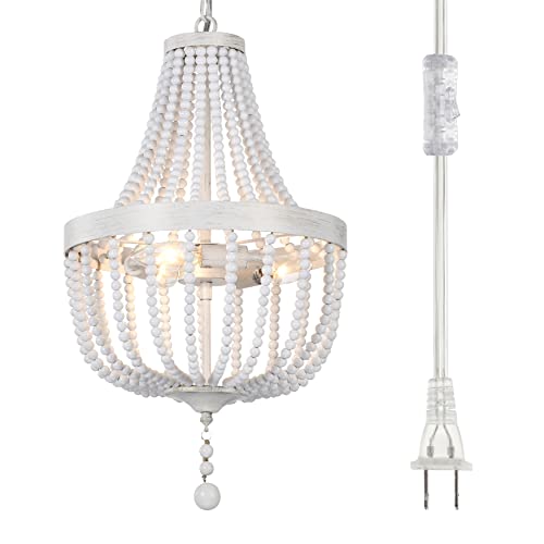 Plug In Chandelier Small White Chandelier Lighting Boho Chandelier Light Fixtures Wood Beaded Chandelier 3 Lights Farmhouse Chandelier For Bedroom #TOP10