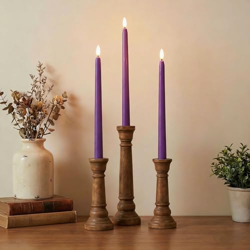 Image of Purple Flameless Taper Candles with Remote, Battery LED Candlesticks Flickering Set of 4