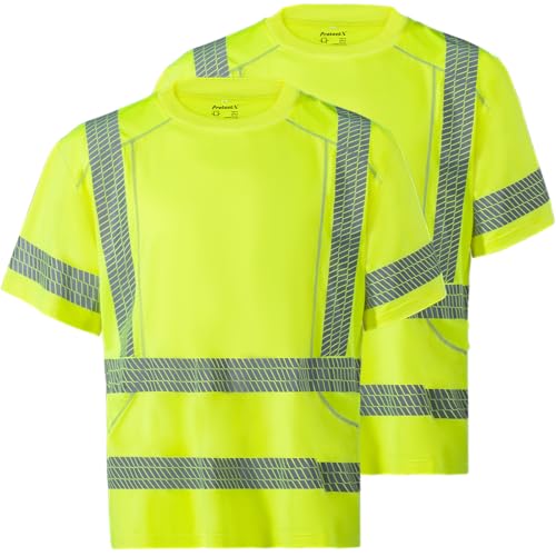 ProtectX Class 3 High Visibility Shirts for Men Reflective Safety Hi Vis T Shirt Short Sleeve Construction Work Shirt 2 Pack Green X-Large