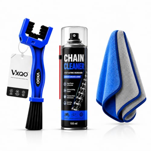 Image of Bike Chain Cleaning Brush with Chain Cleaner 150 ml + Microfiber Duster | Complete Motorcycle Chain Cleaning Kit | Bicycle, Scooter & Cycle Maintenance Accessories