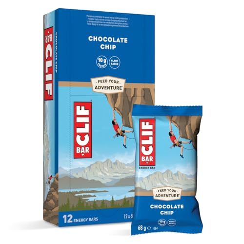 CLIF BAR | Energiereep | Chocolate Chip | Plantaardige Proteïnereep voor Hardlopen, Marathontraining, Fietsen en Duursporten | Natuurlijke Energiesnack | 12 x 68 g