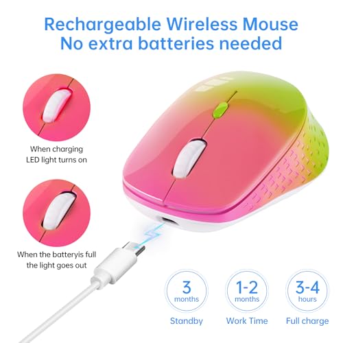 Wireless Mouse,USB-C & USB-A Dual Receiver Silent Rechargeable Mouse,Ergonomic Portable Optical Mouse for MacBook, iPad, Tablet, Laptop, PC–Gradient Pink Green - image 5