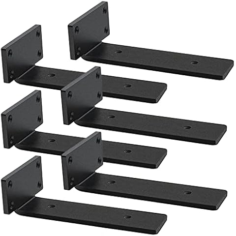 Premium Heavy Duty Shelf Brackets – 0.2In Thick Black L Shape Shelf Bracket, Hidden Steel Brackets for Shelves - 8 Inch Heavy Duty Floating Shelf Hardware (6Pcs) Cover